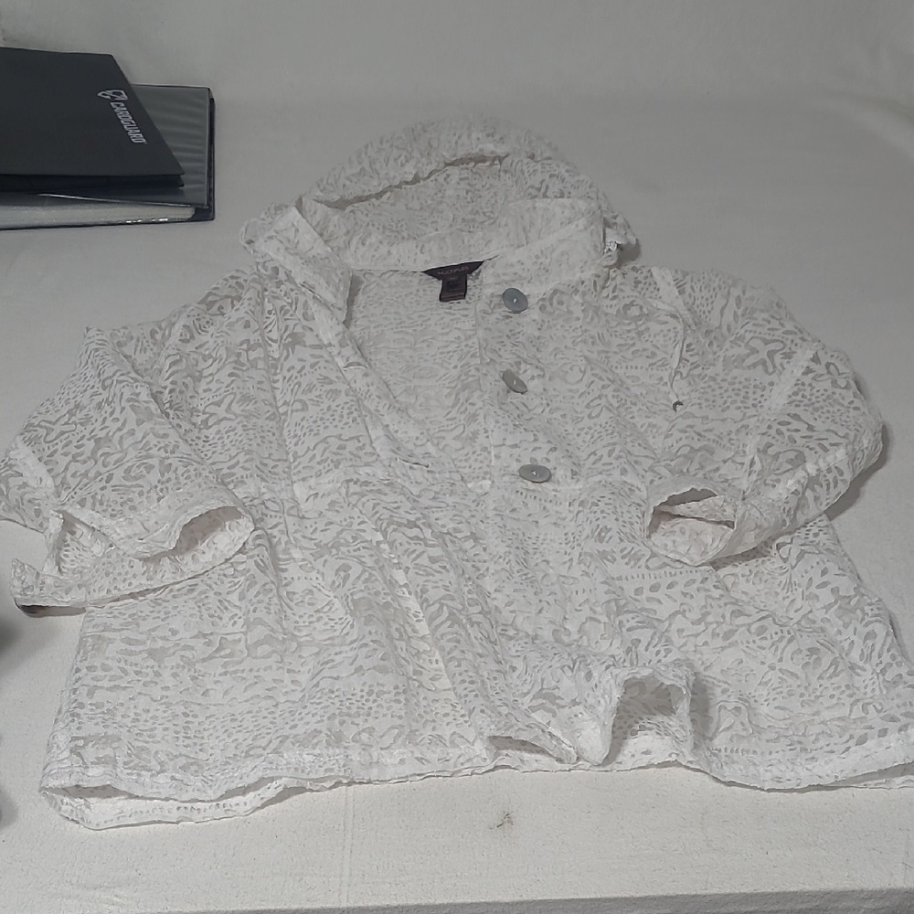 White Peplum Patterned Hooded Jacket- XL